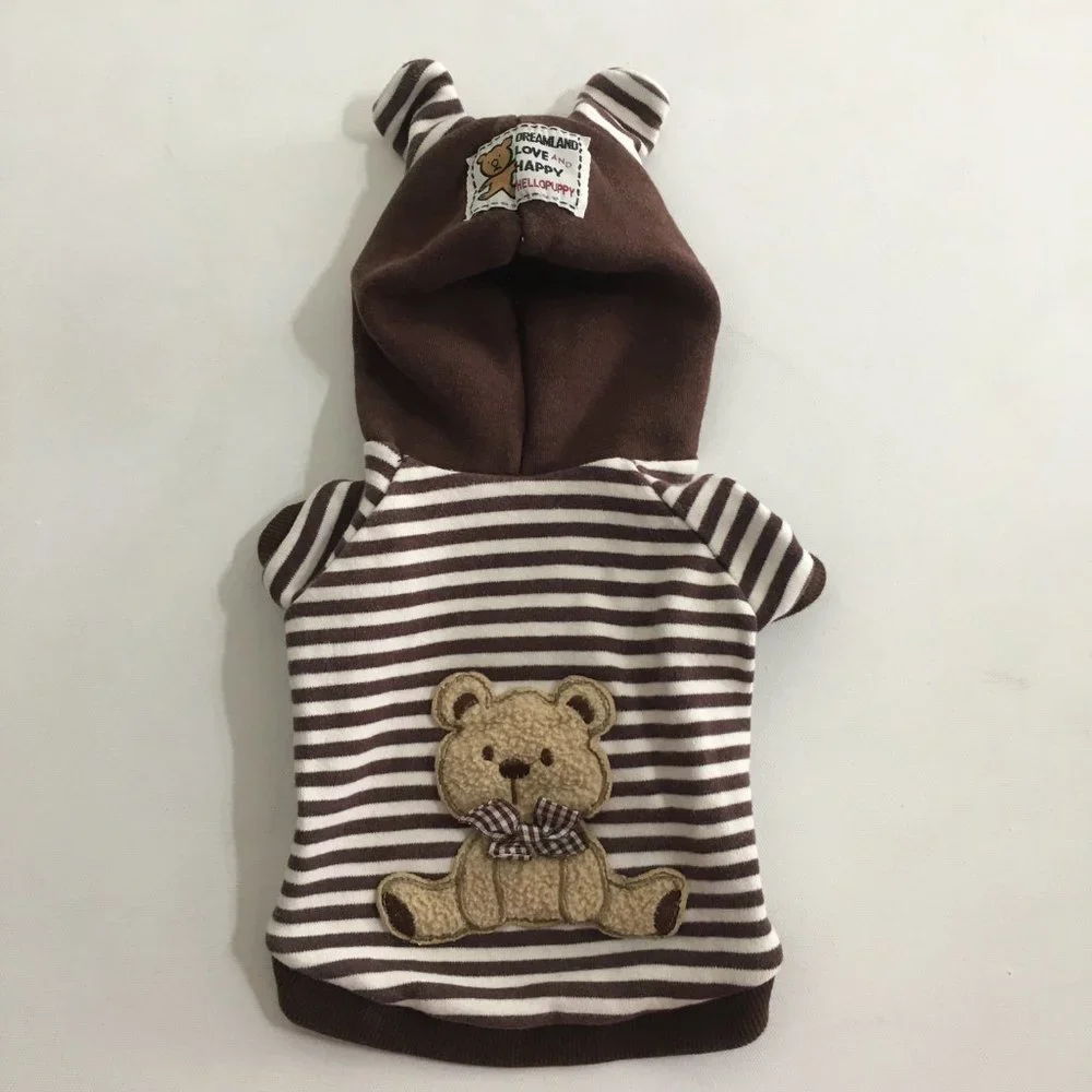 Bear Striped Hoodie Dog Clothes Brown Size Medium
